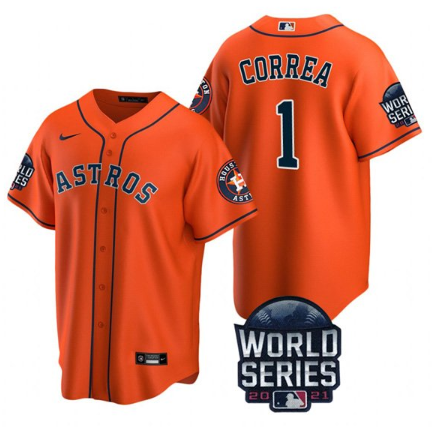 Men's Houston Astros #1 Carlos Correa 2021 Orange World Series Cool Base Stitched Baseball Jersey Men's Houston Astros #1 Carlos Correa 2021 Orange World Series Cool Base Stitched Baseball Jersey